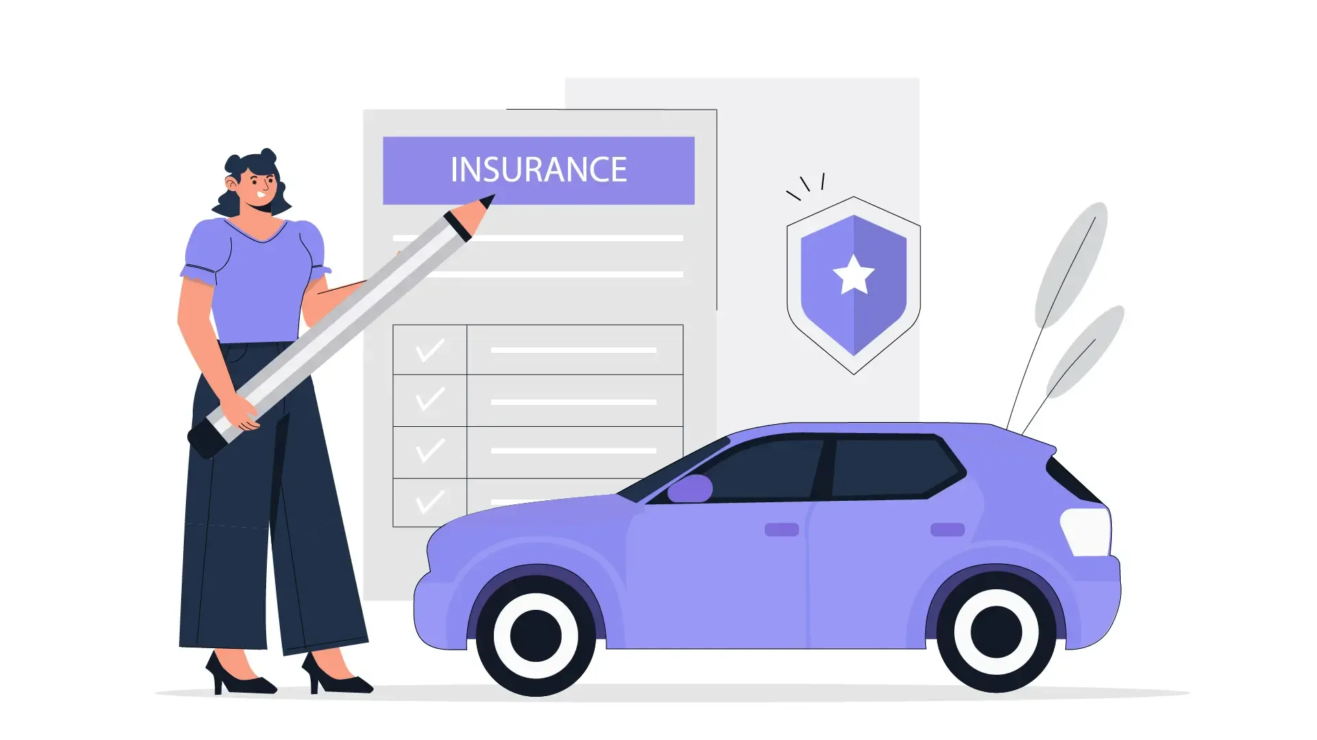 Flat Design Vector Illustration of a Female Character Managing Auto Insurance Coverage image